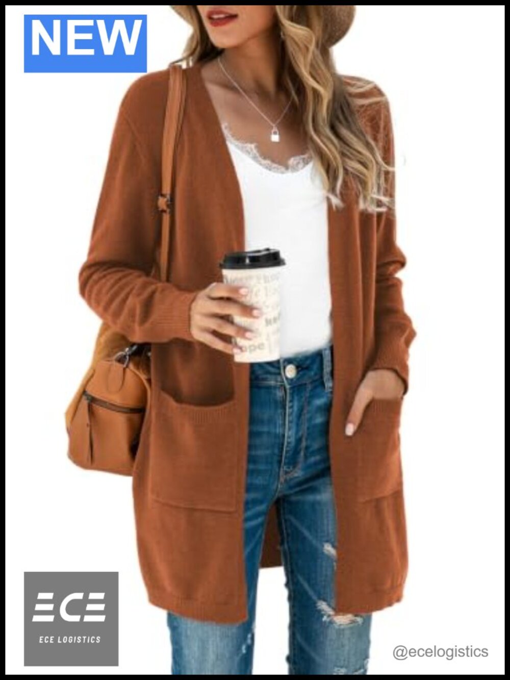 Womens Open Front Duster Cardigan Viscose Blend Knit with Pockets